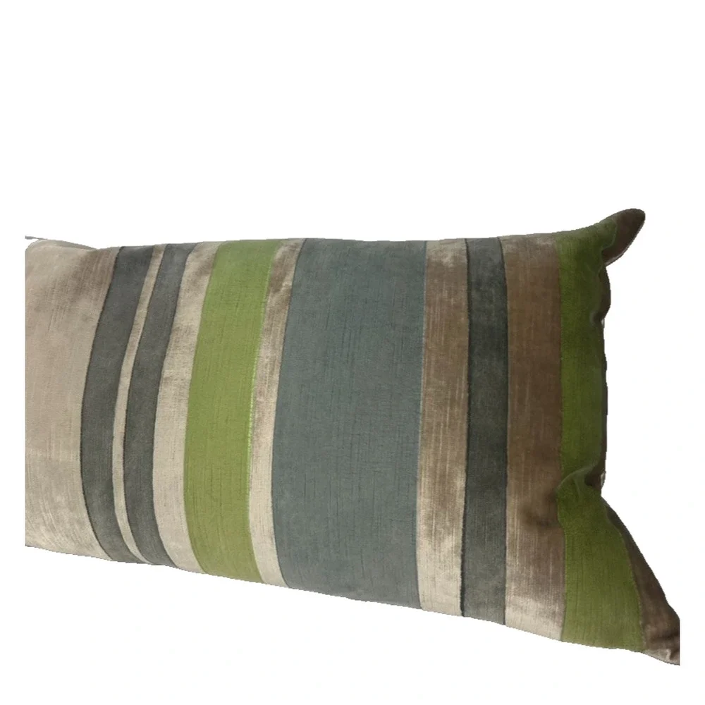 Galbraith and Paul Pillow Hand Block 30X13 Multi stripe Mist/Citron Velvet Down